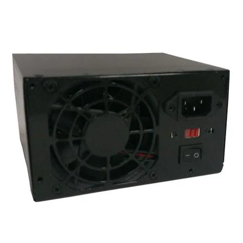 Grey ATX power supply unit with single fan and multiple cable connectors
