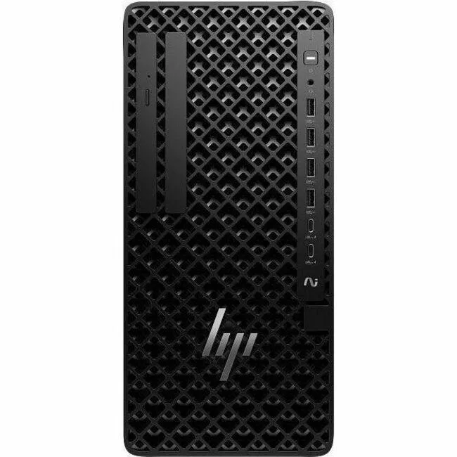 Black tower desktop PC with front panel vents
