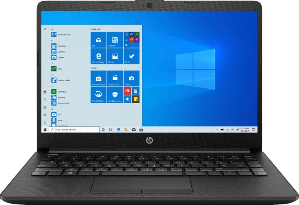 Black 14-inch HP laptop with thin profile