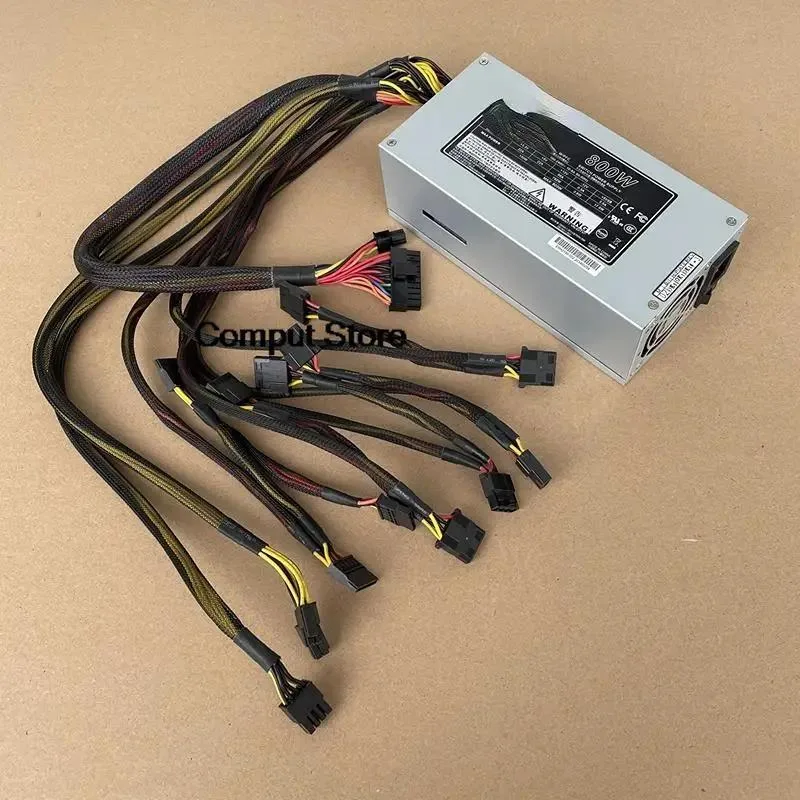 Rectangular 2U server power supply unit with metal casing and rear connectors