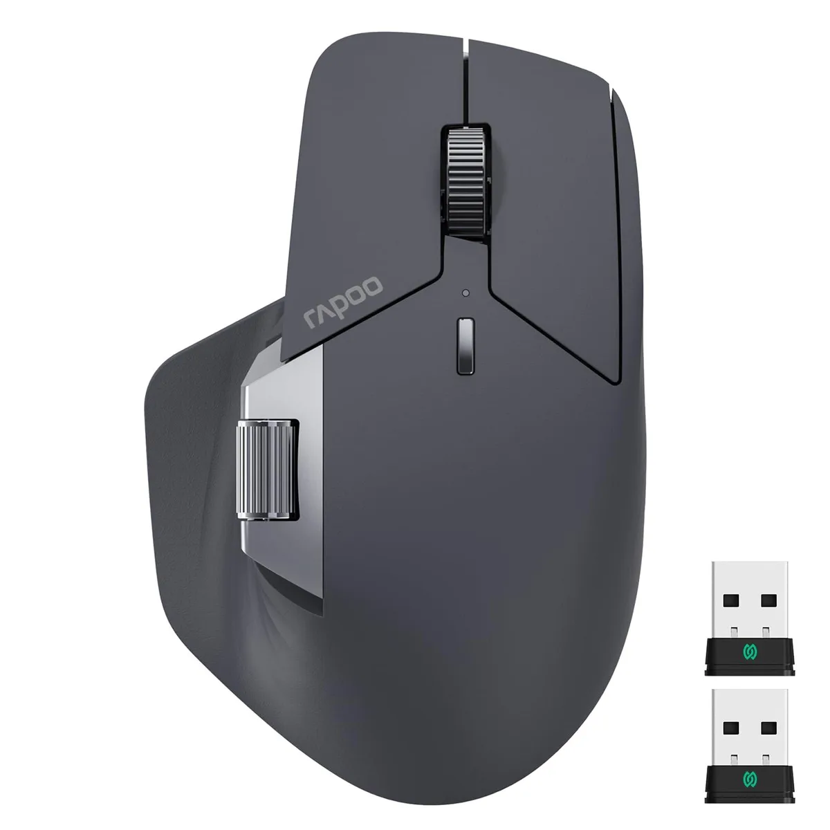 Right-handed ergonomic wireless gaming mouse in matte black finish