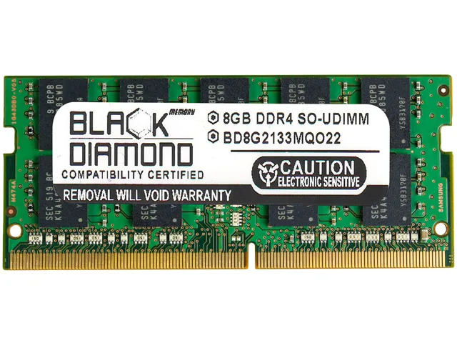 Green circuit board with black memory chips and gold edge connectors