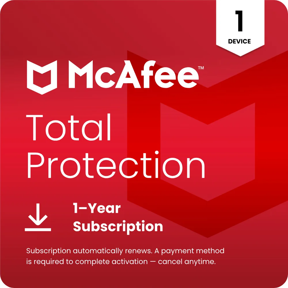 McAfee McAfee MTP51ENG1REDD Total Protection 1 Device 1 Year Antivirus — produkto nuotrauka