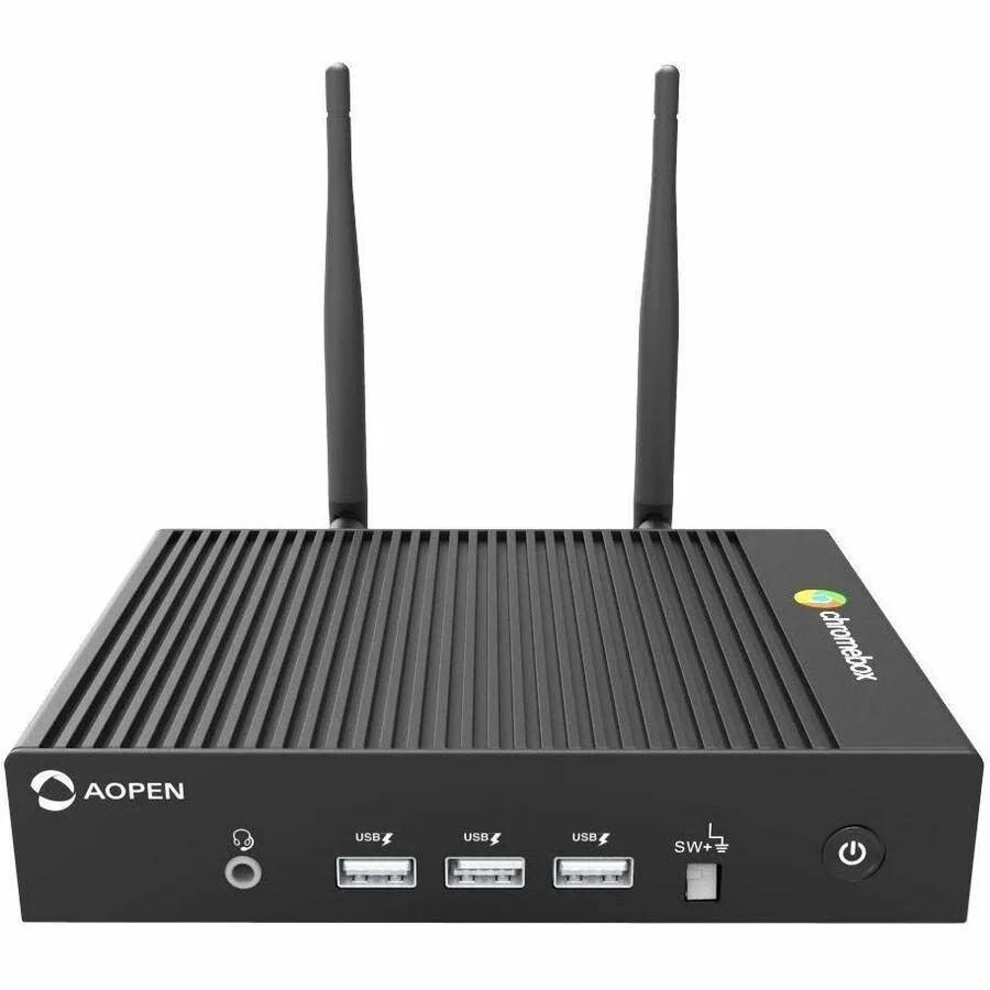 Compact fanless desktop box with mounting bracket and power adapter