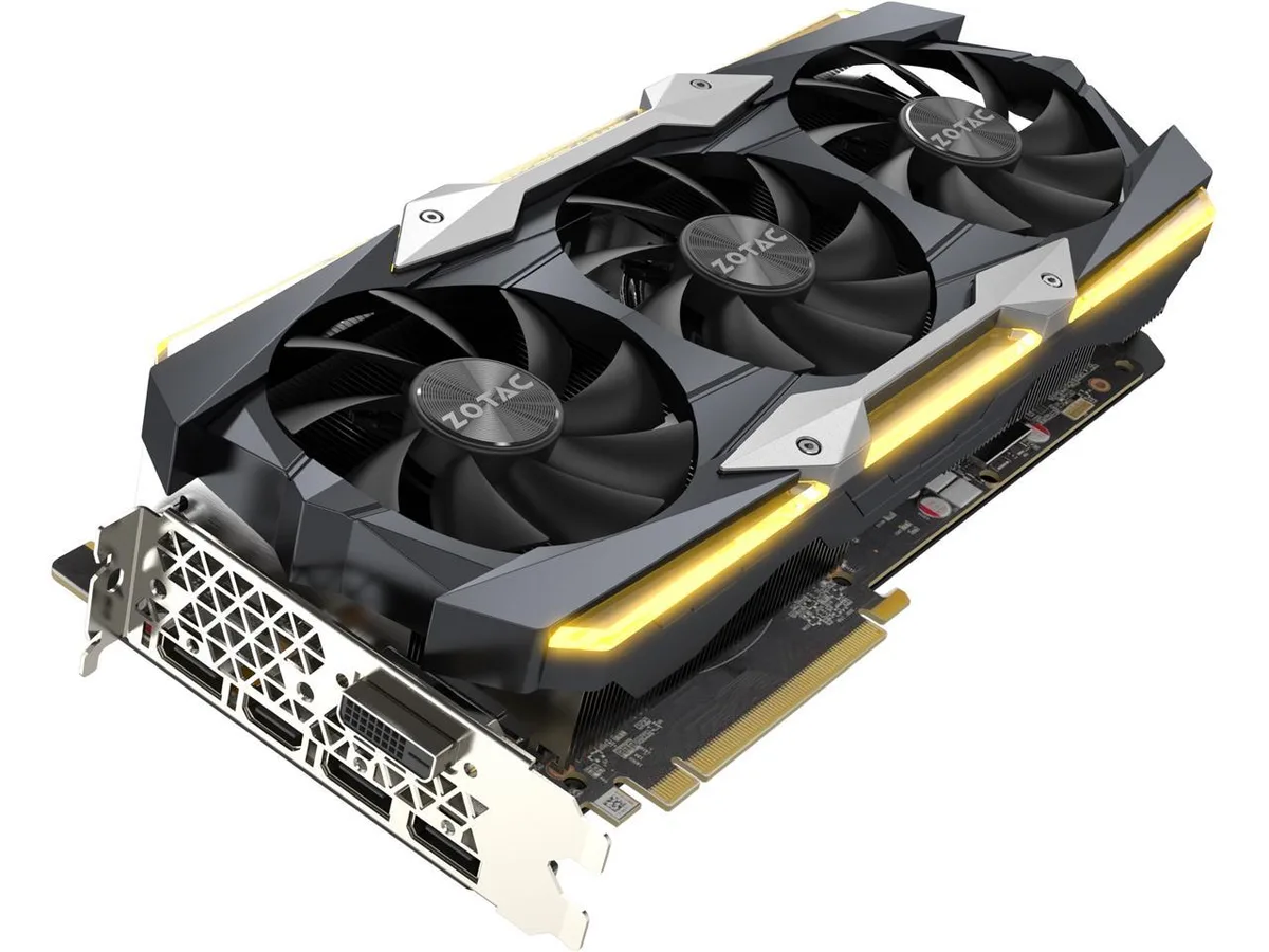 Triple-fan graphics card with metal shroud and RGB lighting