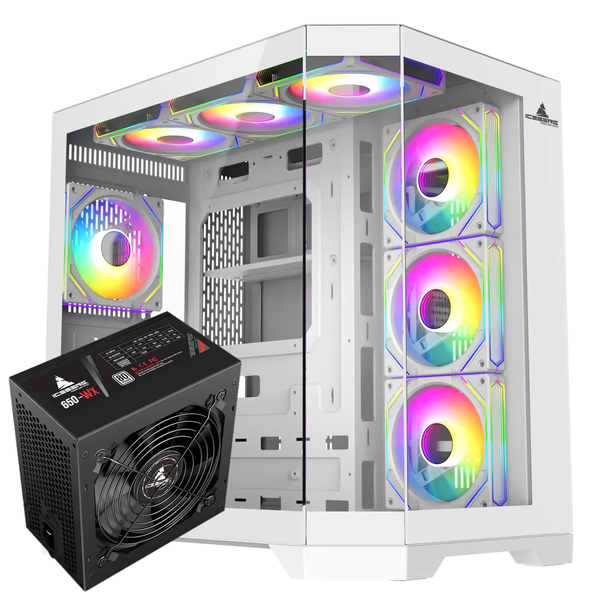 Iceberg Iceberg Crystal Edge ATX Case White 7 aRGB Fans 650W PSU — photo du produit