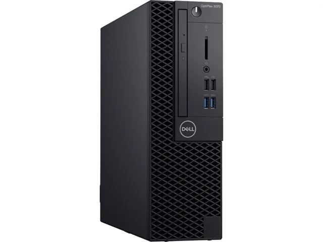 Small black tower desktop with keyboard and mouse