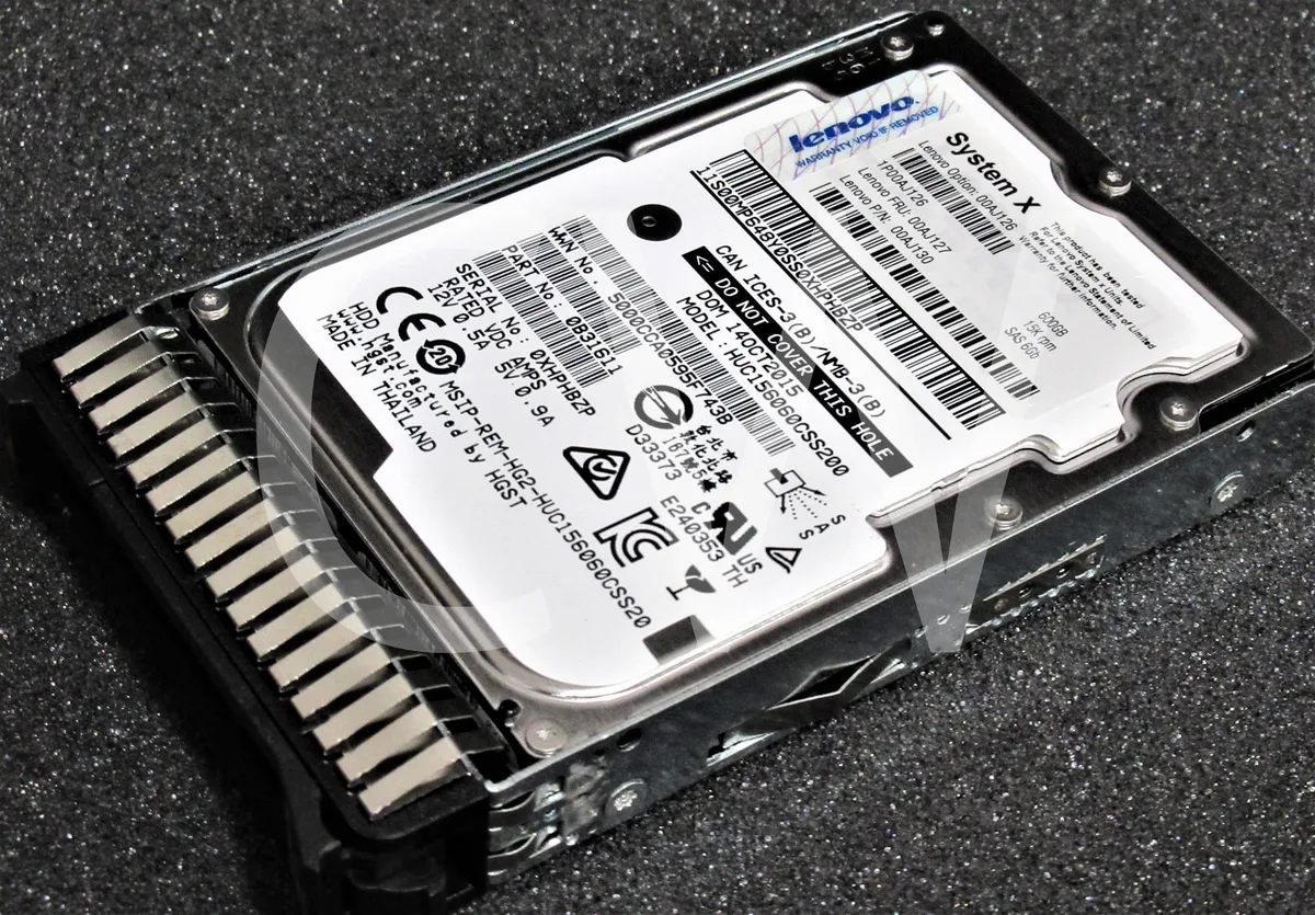 Silver 2.5 inch SAS hard drive with black caddy tray