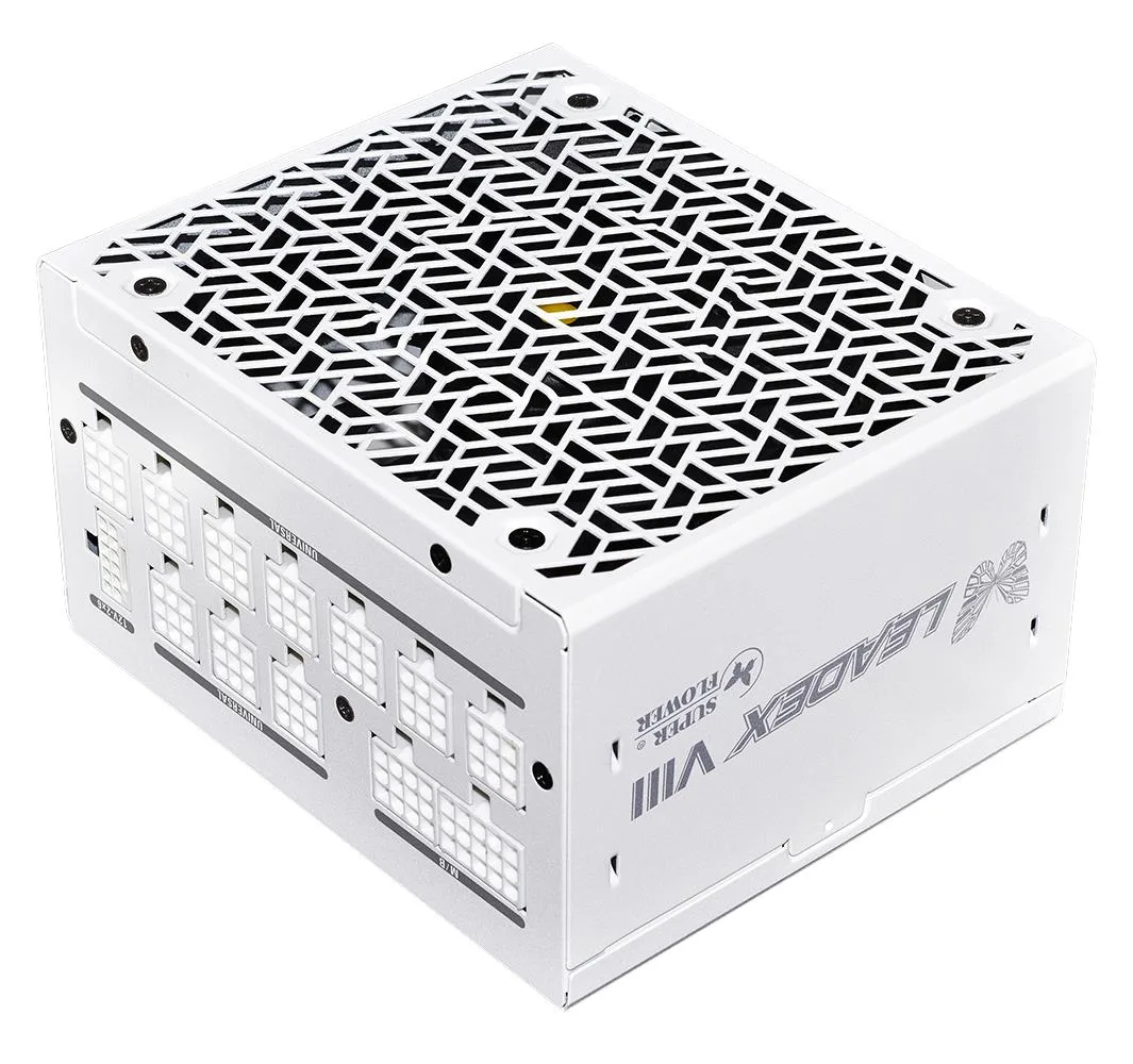 White ATX power supply unit, compact 125mm length, single 120mm fan, fully modular ribbon cables