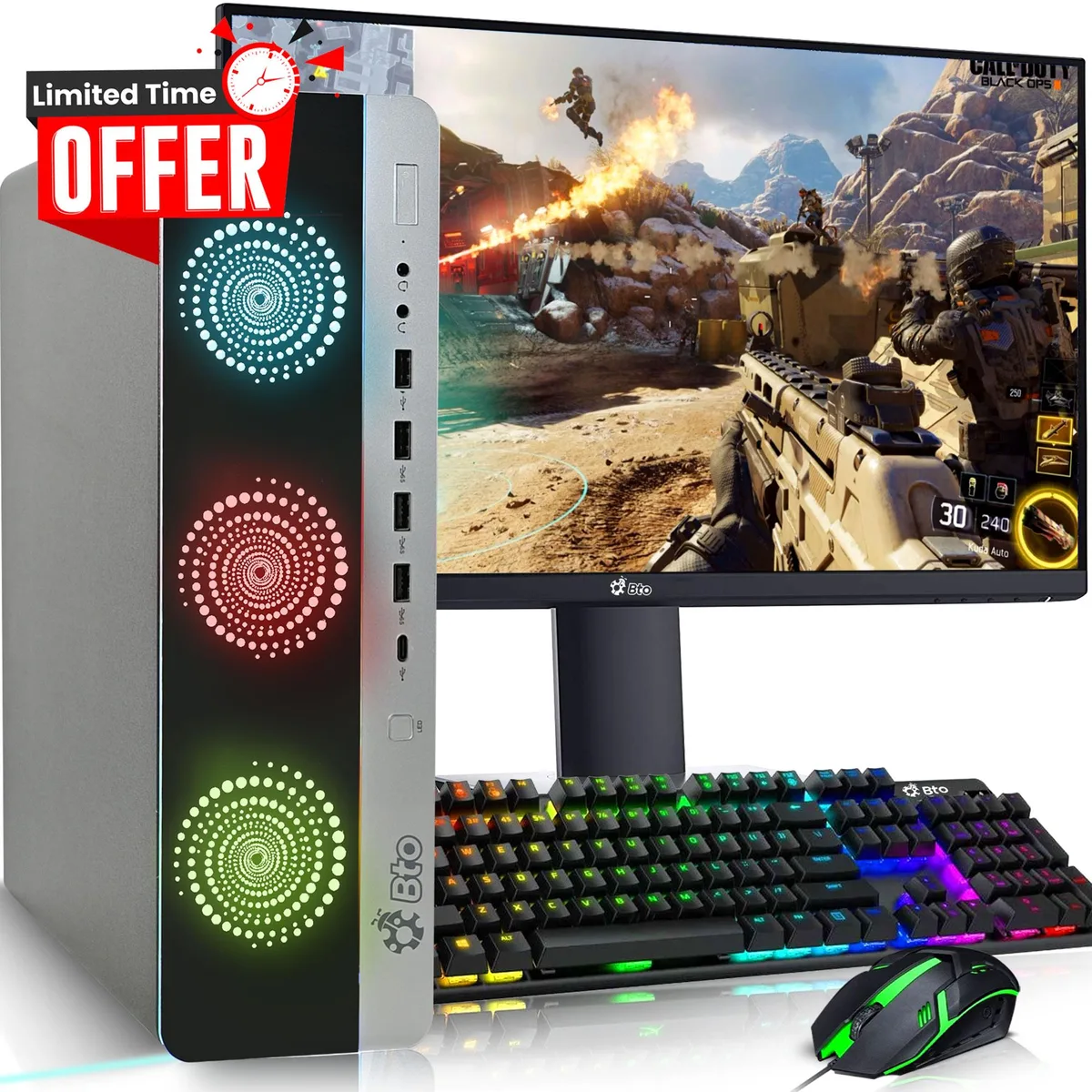 HP EliteDesk 800 G3 small form factor desktop in black with 22 inch monitor RGB keyboard and mouse