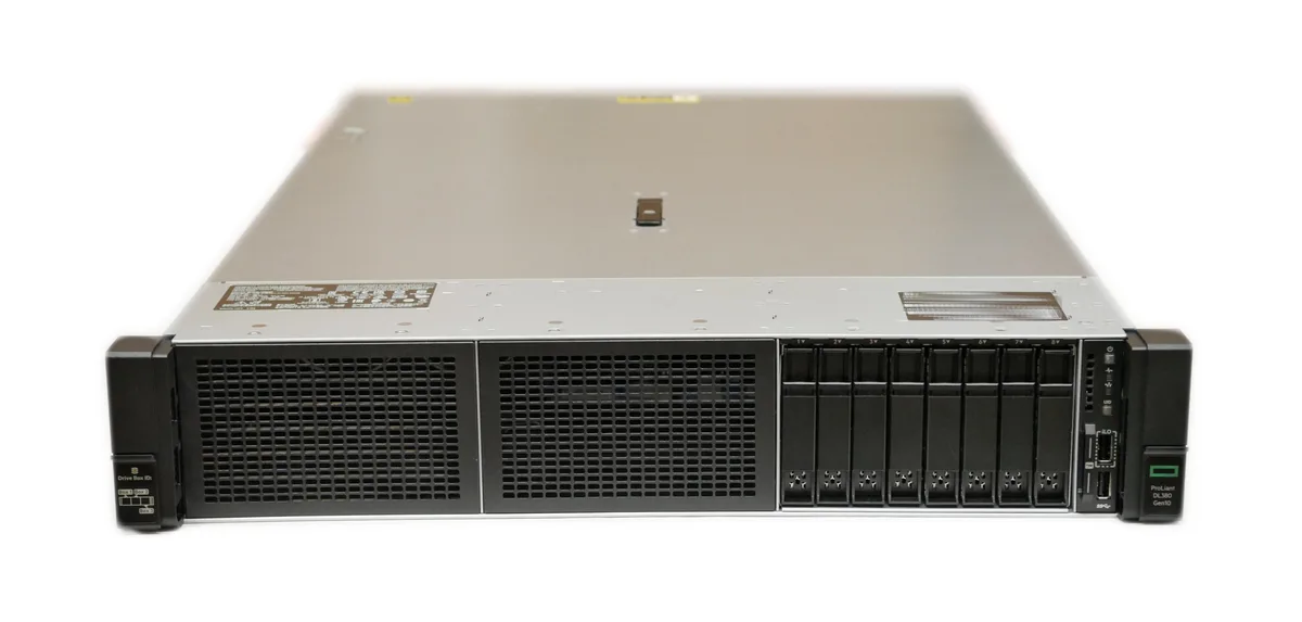 HPE ProLiant DL380 Gen10 2U rack server front view with eight drive bays