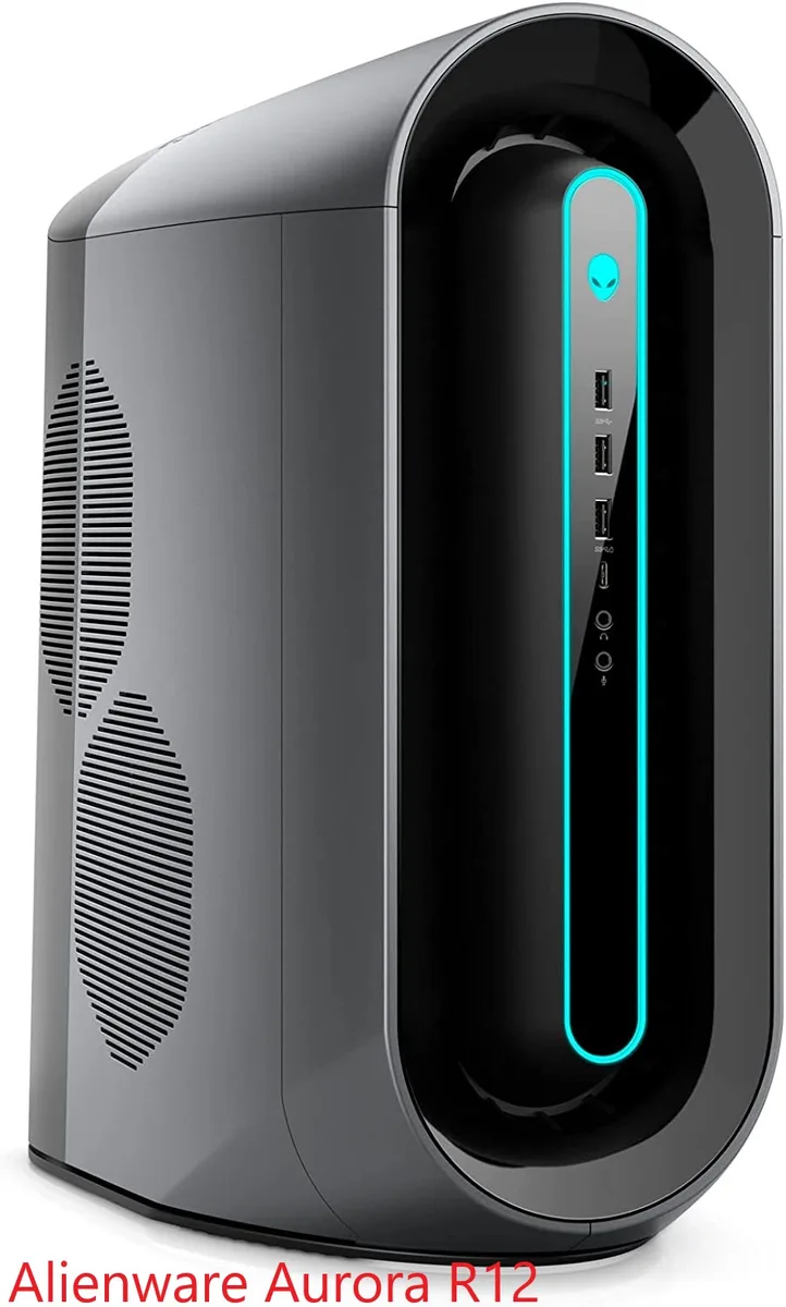 Black Alienware Aurora R12 tower with angular side panel and front lighting