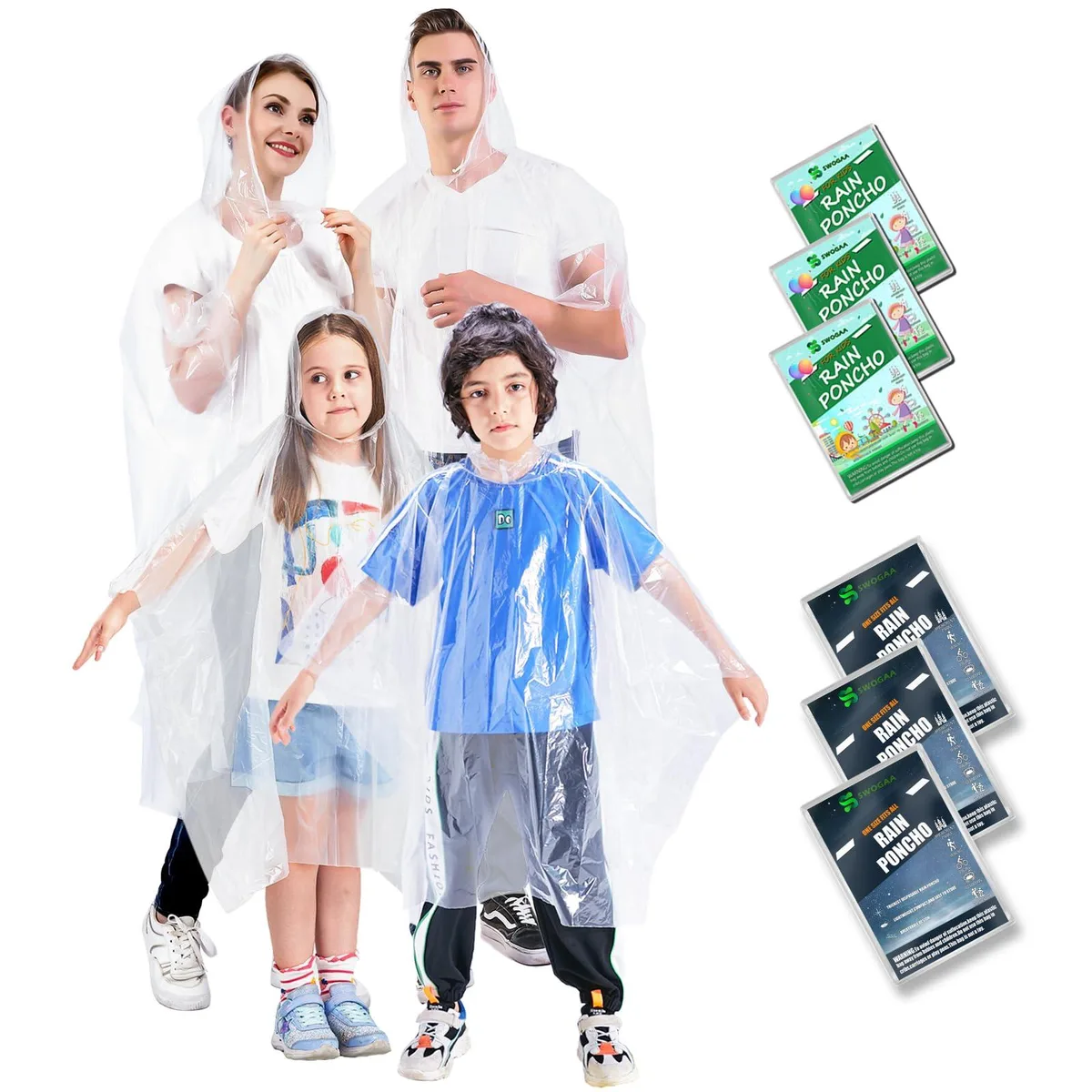  SWOGAA Poncho Family 6 Pack Clear PE 0.035 mm Thick — product photo