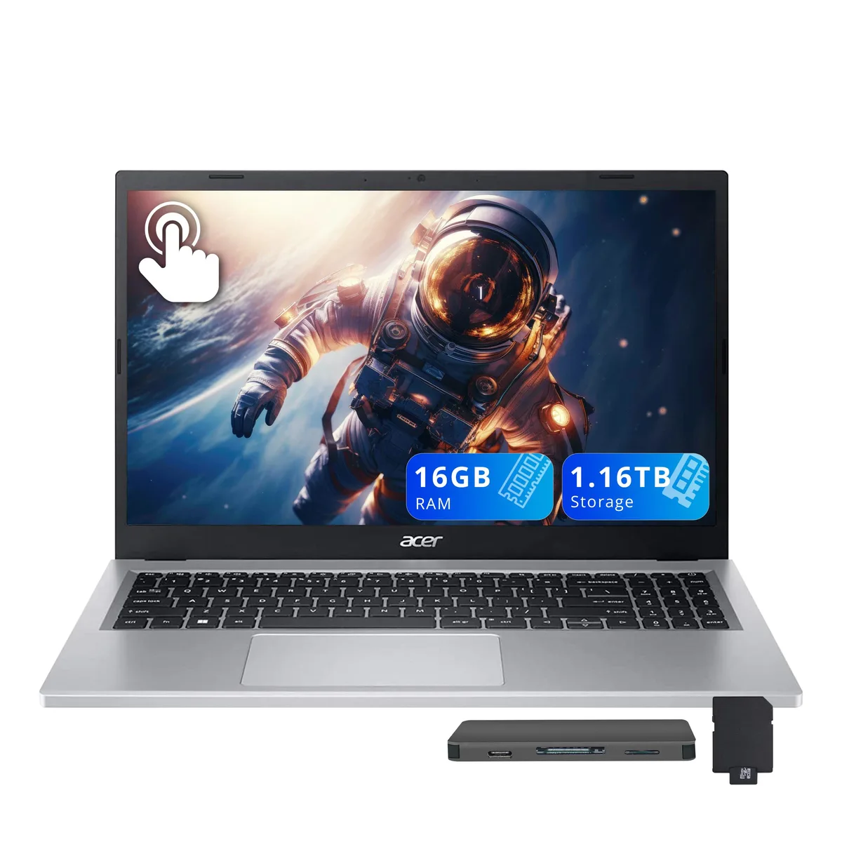 Acer America Acer Aspire 3 15.6" Touchscreen Business Laptop AMD Ryzen 5 7520U 16GB DDR5 1.16TB Storage Silver — ภาพสินค้า