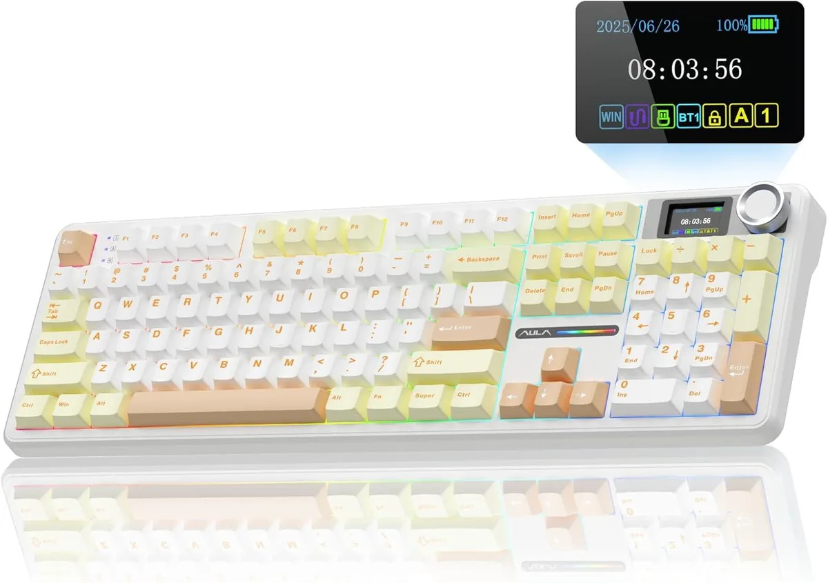 WISDUM WISDUM F108 PRO gaming keyboard 104 keys screen knob tri-mode 8000mAh hot-swap — product photo