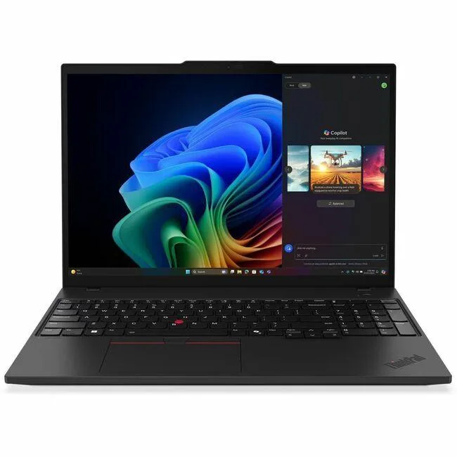 Black 16 inch Lenovo ThinkPad laptop closed lid matte finish webcam at top bezel