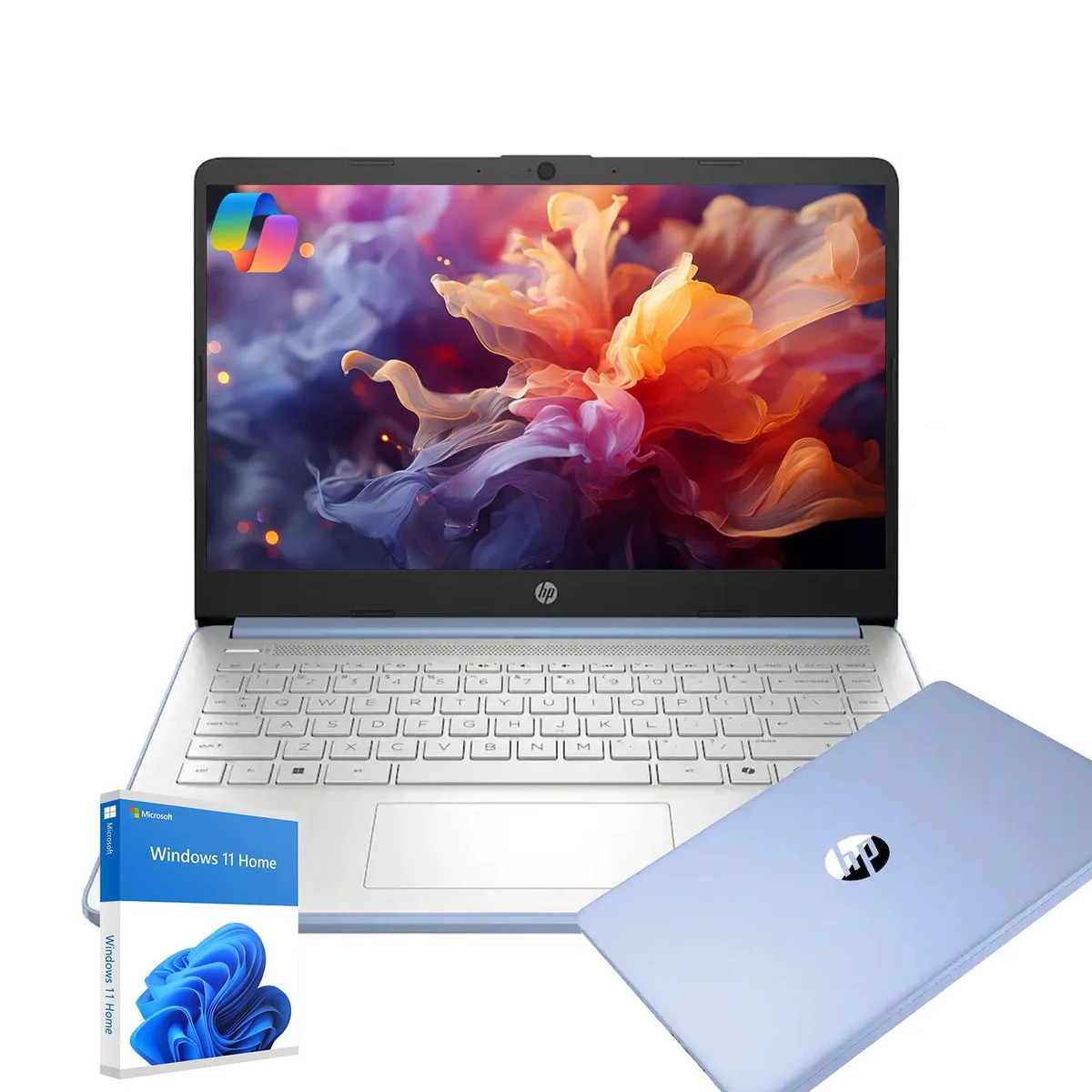 Sky Blue HP ENVY 14 laptop, thin 14 inch HD micro edge display, silver keyboard