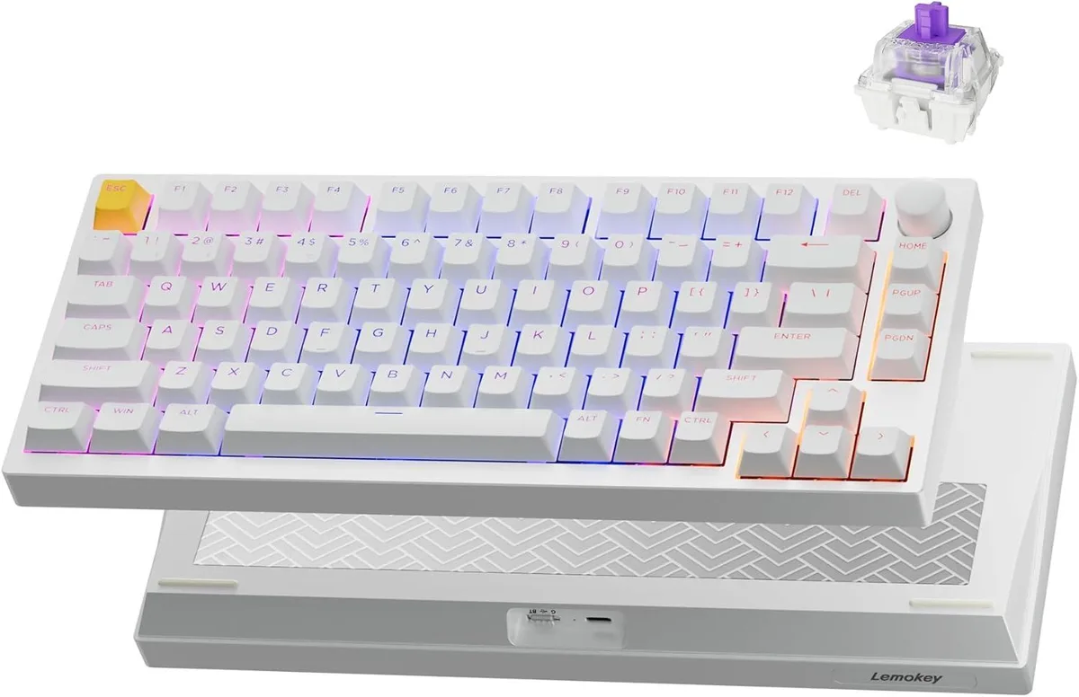 White 75% wireless gaming keyboard with metal body, knob and shine-through PBT keycaps
