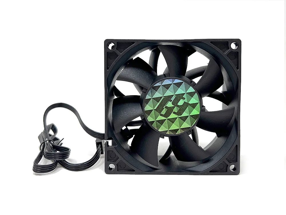 Black 90mm square case fan 38mm thick with 4-pin PWM connector
