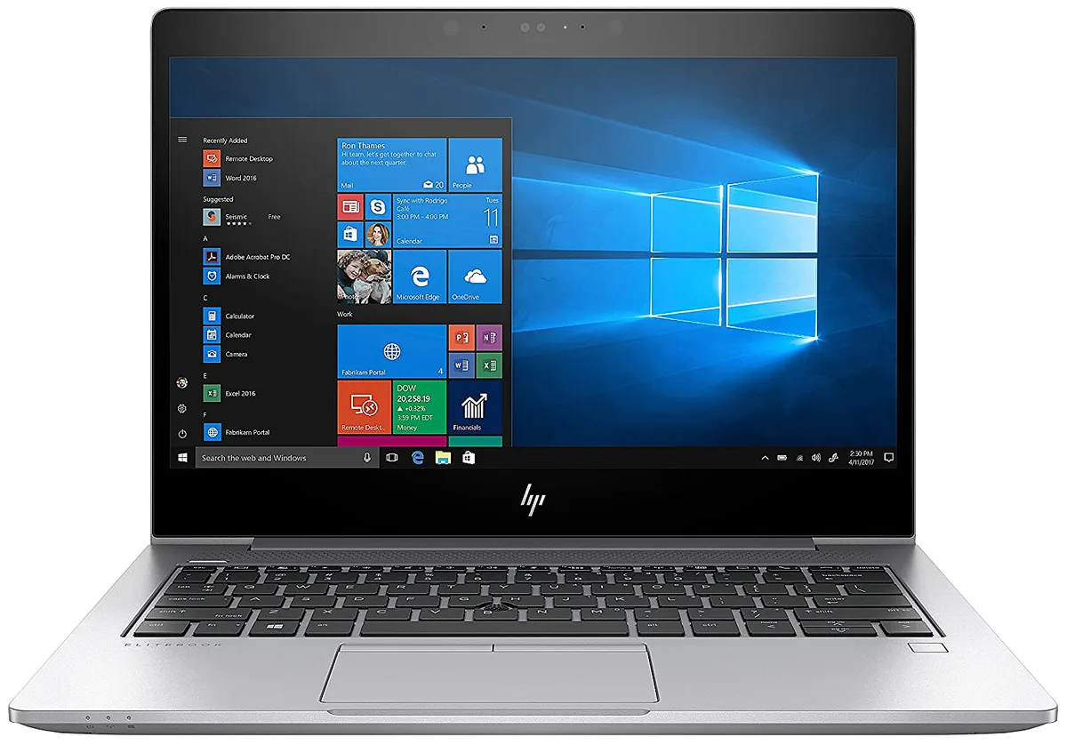 Silver HP EliteBook 830 G5 laptop closed showing 13.3 inch FHD display and silver aluminium chassis