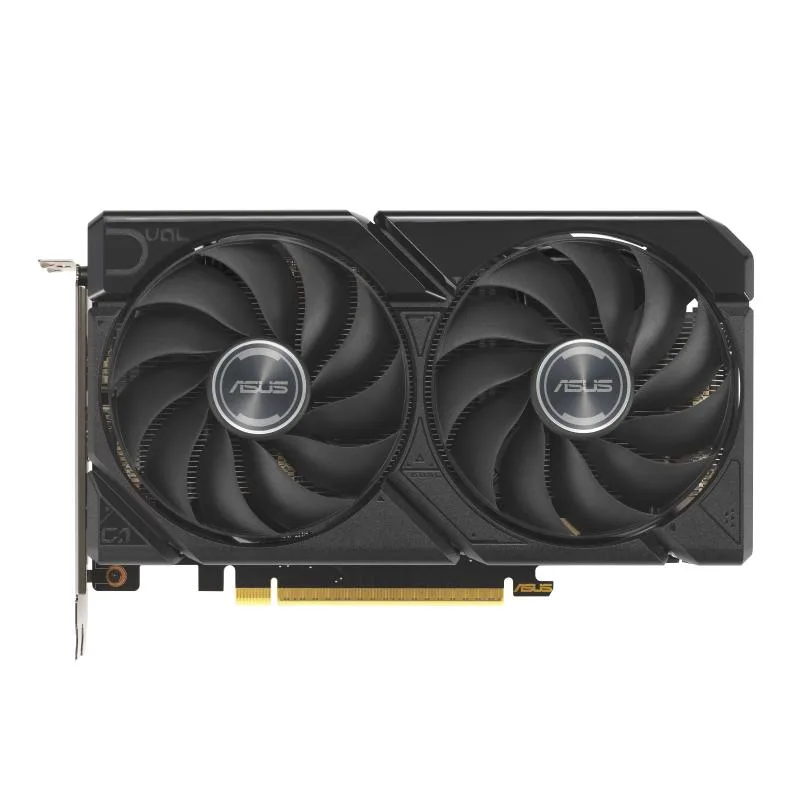Black dual-fan graphics card with silver accents and metal backplate