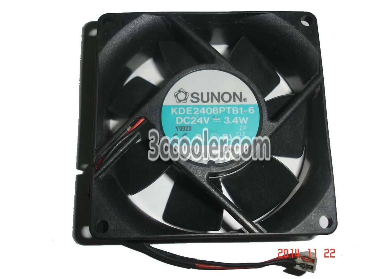 Black square 80mm fan with 25mm depth, 24V 3.4W two-pin connector