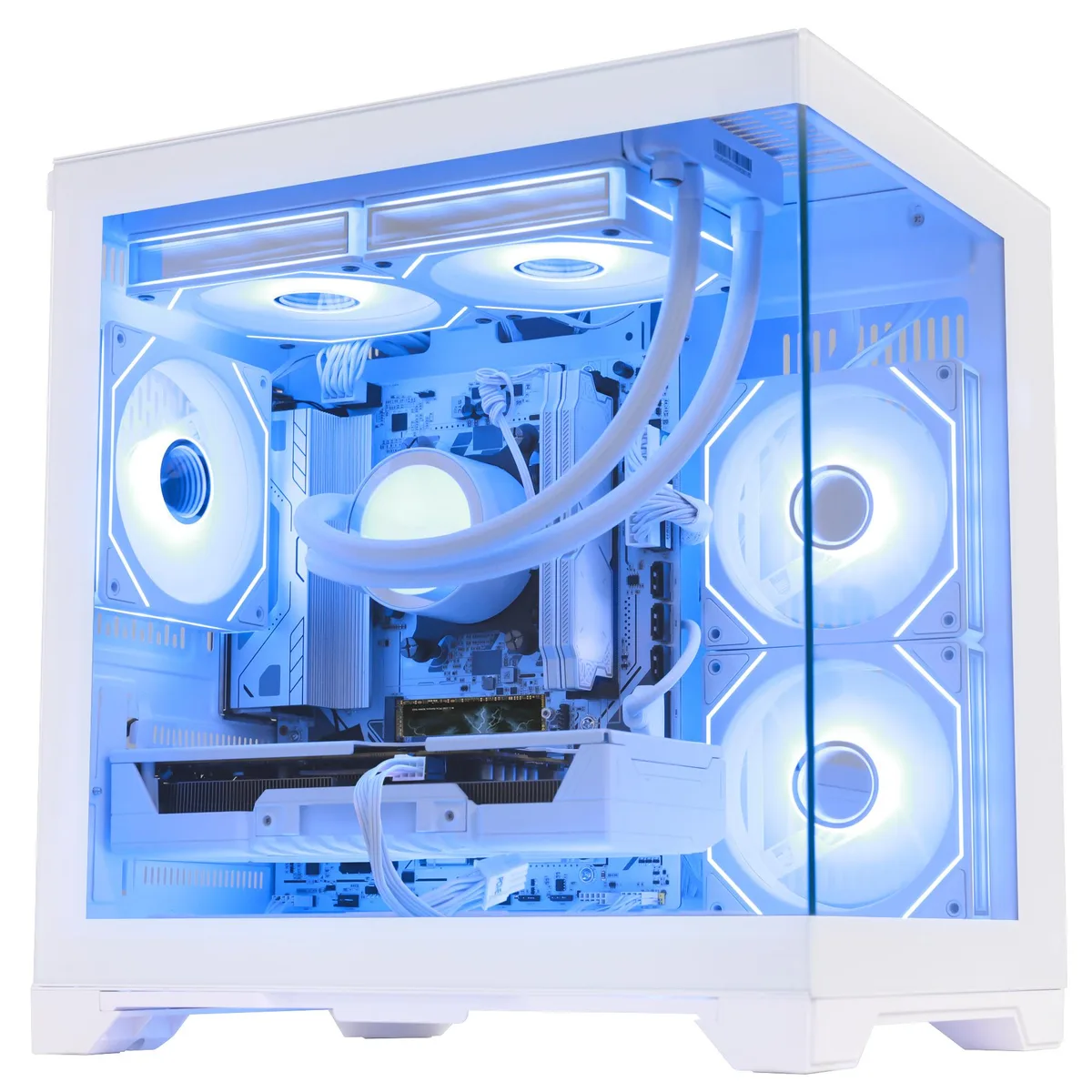 Hoengager Hoengager Gaming PC Ryzen 5 9600X RX 9060 XT 16GB 32GB DDR5 1TB NVMe 650W Liquid Cooler White — product photo