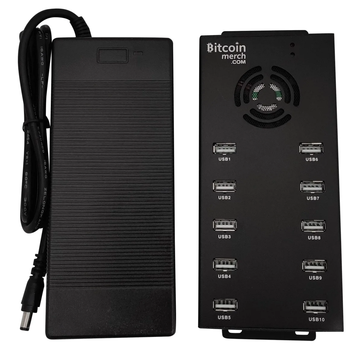 Bitcoin Merch Bitcoin Merch 10 Port USB Hub 120W 12V 10A Fan Cooled Aluminium mining hardware — photo du produit