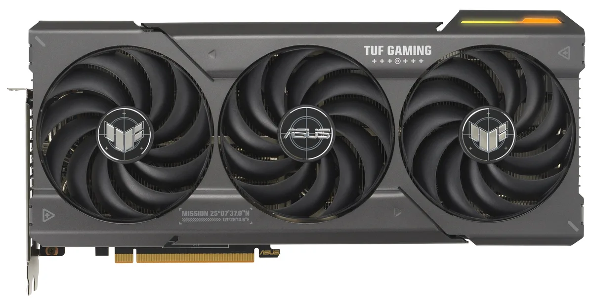 ASUS TUF Gaming Radeon RX 7800 XT graphics card with triple axial fans and metal exoskeleton