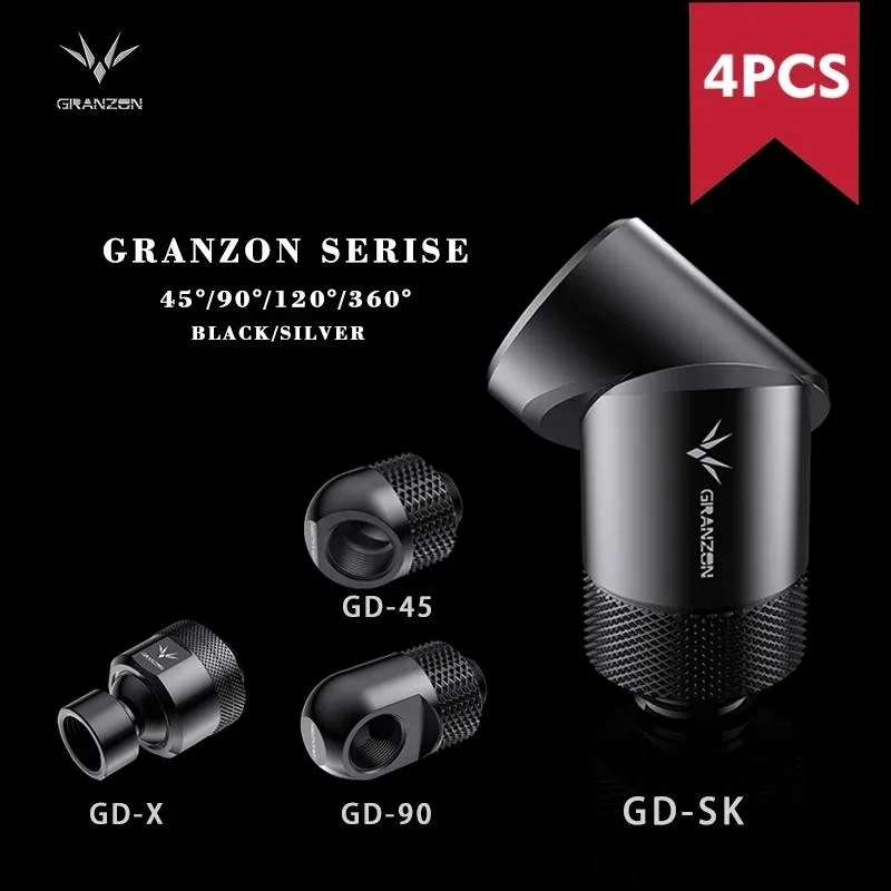 Four black and silver brass G1/4 rotary fittings