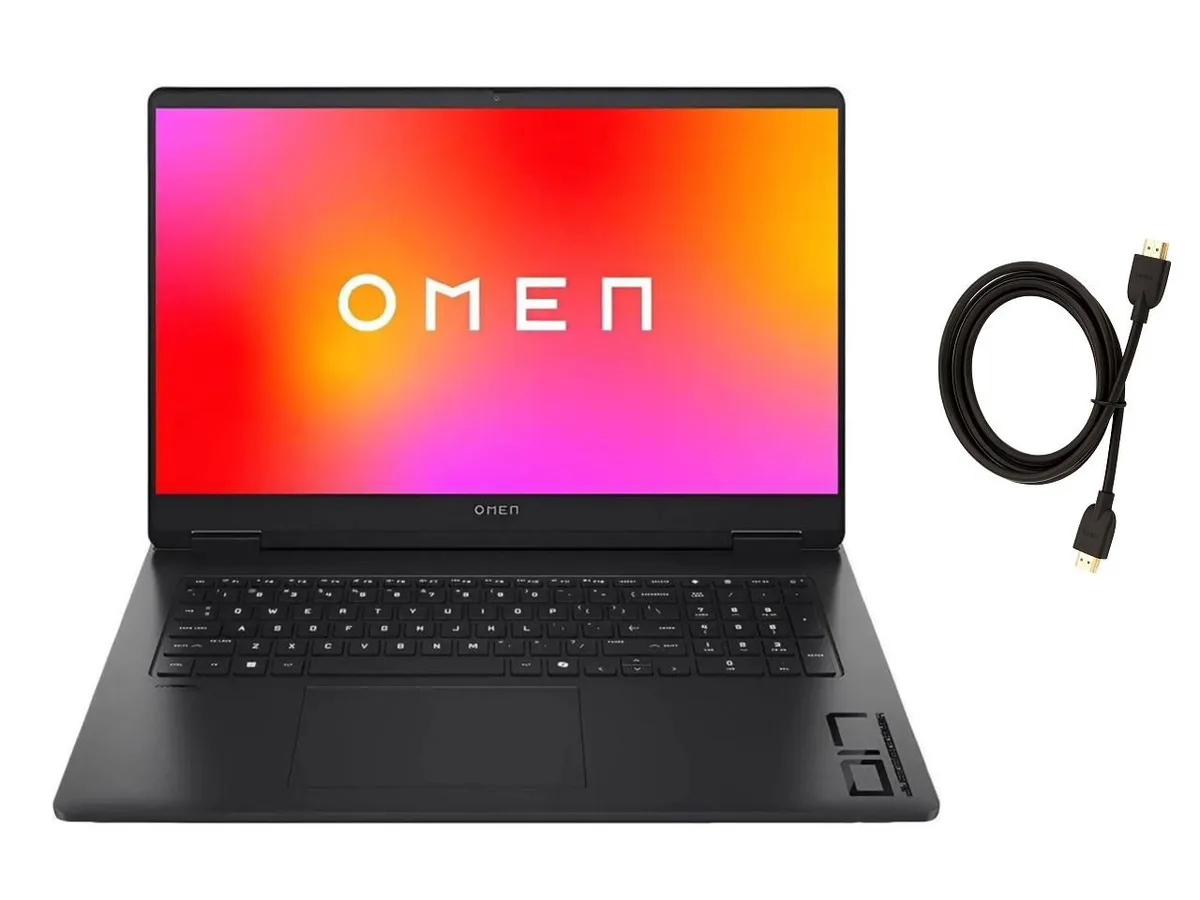 Black 17.3 inch gaming laptop with full-size RGB backlit keyboard and numeric keypad