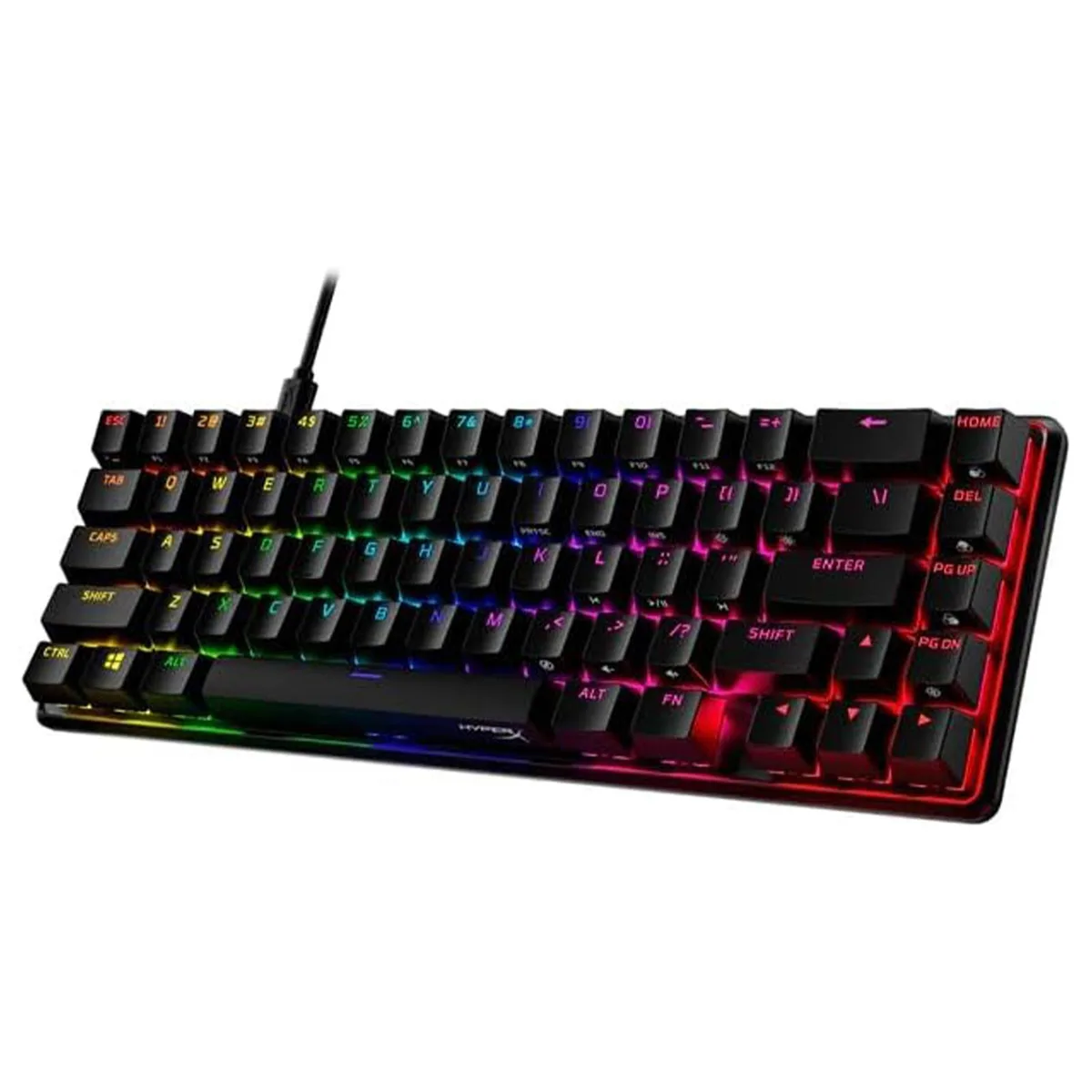 Compact 65% mechanical keyboard in black with aluminium frame, tactile Aqua switches, PBT keycaps and RGB backlighting
