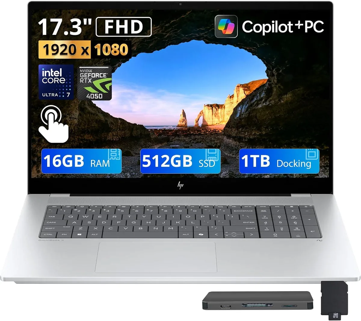 HP HP OmniBook X 17.3" Touchscreen Business Laptop Intel Core Ultra 7 256V 16GB DDR5 1.5TB RTX 4050 Silver — foto del producto