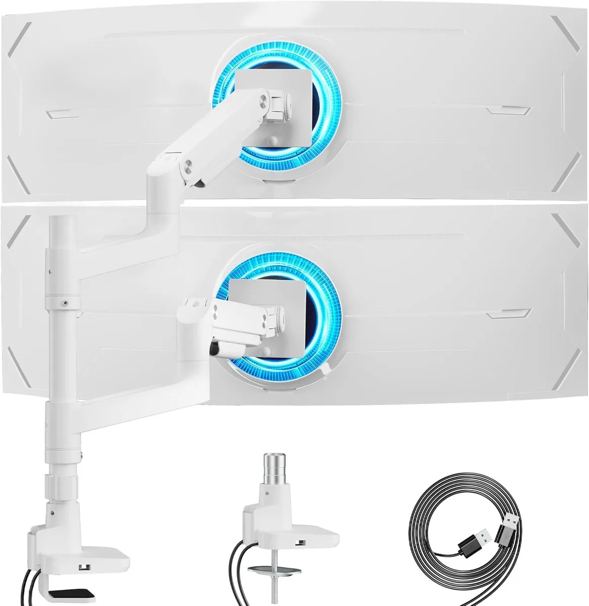 BFKK BFKK Dual Monitor Arm White 17-49 Inch 44 lbs USB-C USB-A Gas Spring VESA 75x75 100x100 — φωτογραφία προϊόντος