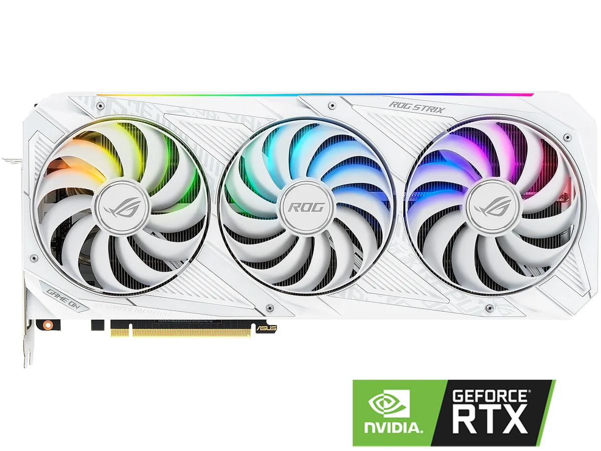 White triple-fan graphics card with silver accents
