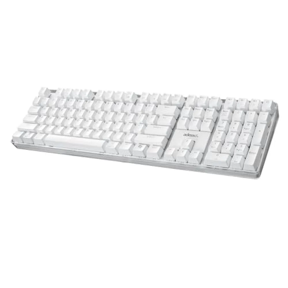 White full-size 104-key membrane keyboard with tactile switches and adjustable LED backlighting