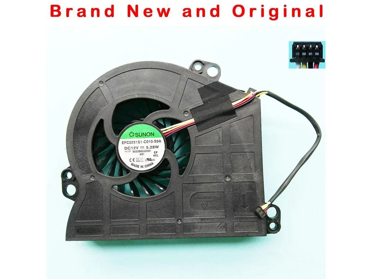 Small black plastic CPU cooling fan with wire grille and cable