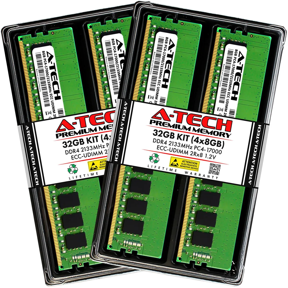A-Tech A-Tech 32GB (4x8GB) DDR4 2133MHz ECC UDIMM 2Rx8 1.2V CL15 Server RAM — foto del producto