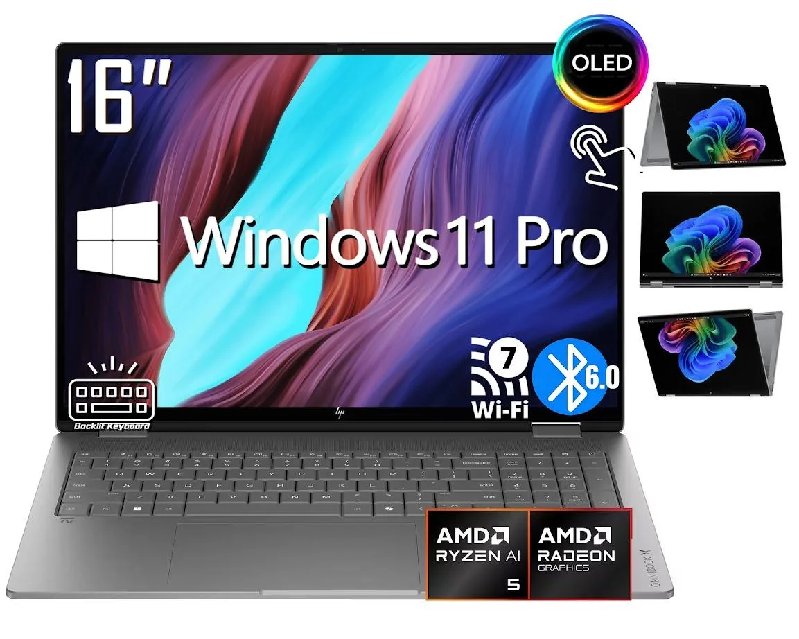 HP HP OmniBook X 2-in-1 16" OLED AMD Ryzen AI 5 430 16GB 512GB Silver — снимка на продукта