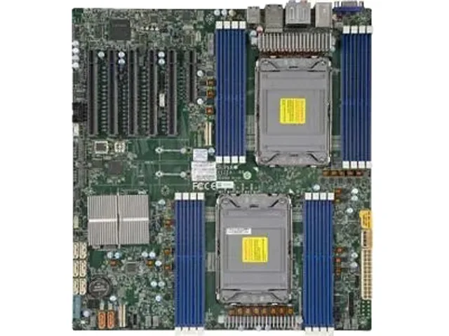 Extended ATX server motherboard, green PCB, dual LGA 4189 sockets, sixteen DDR4 slots, five full-length PCIe x16 slots