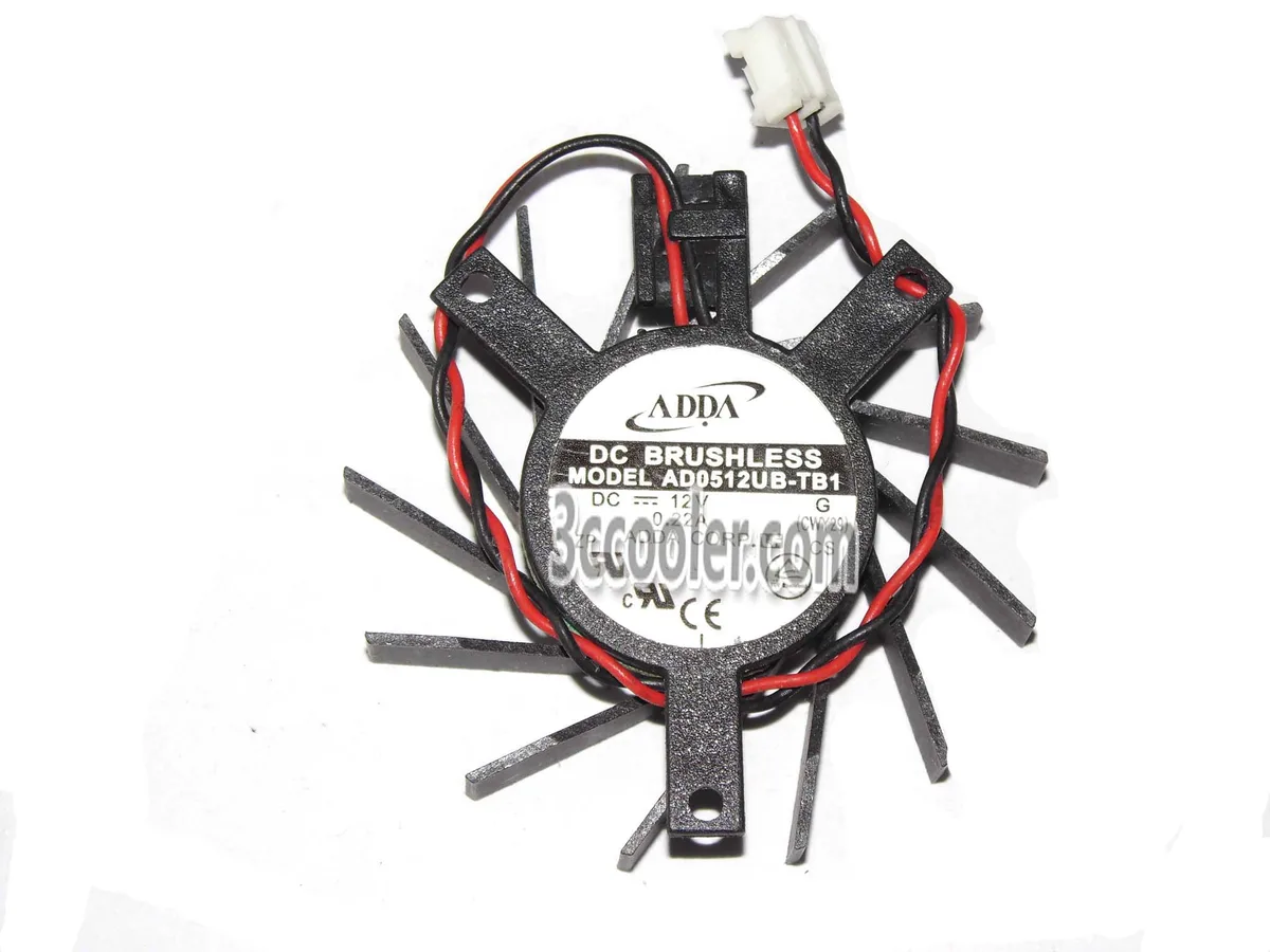 Black frameless VGA cooling fan with two wires and a two pin connector