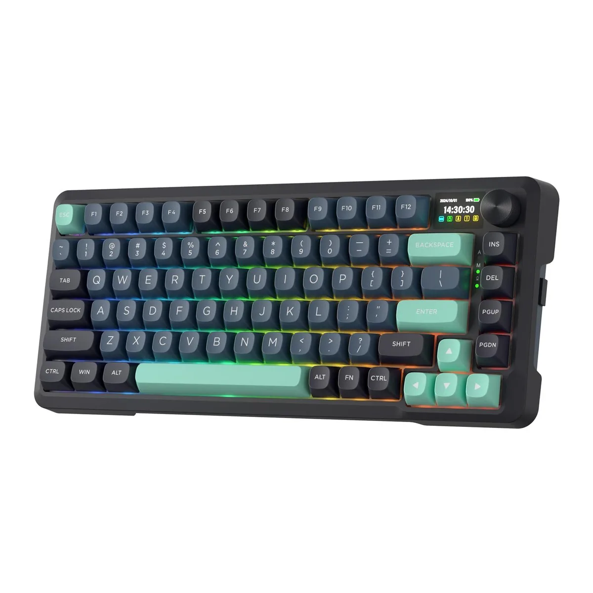 Compact 81-key mechanical keyboard with 1.14 TFT screen and knob in Dark Jade finish