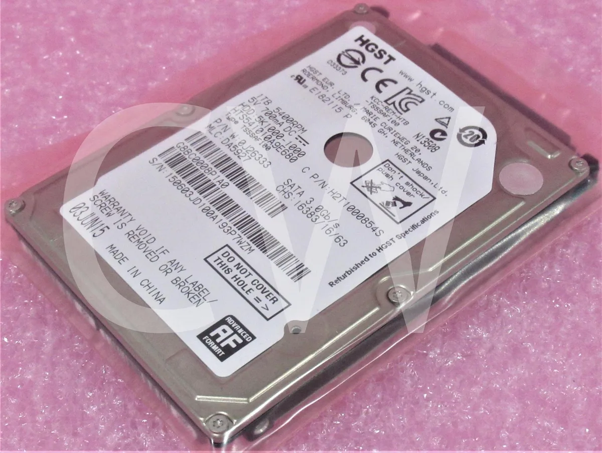 Silver rectangular 2.5 inch SATA hard drive with circuit board visible underneath