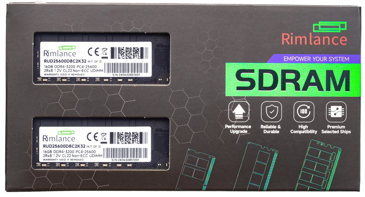 RIMLANCE RIMLANCE RUD25600D8C2K32 32GB (2x16GB) DDR4 3200 CL22 desktop RAM — product photo