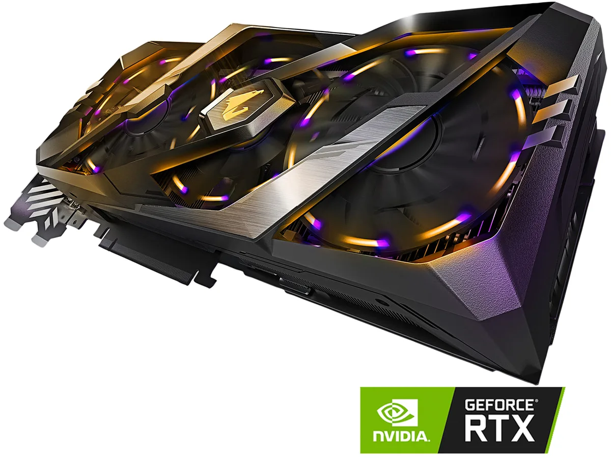 GIGABYTE AORUS RTX 2080 graphics card with three stacked WINDFORCE fans