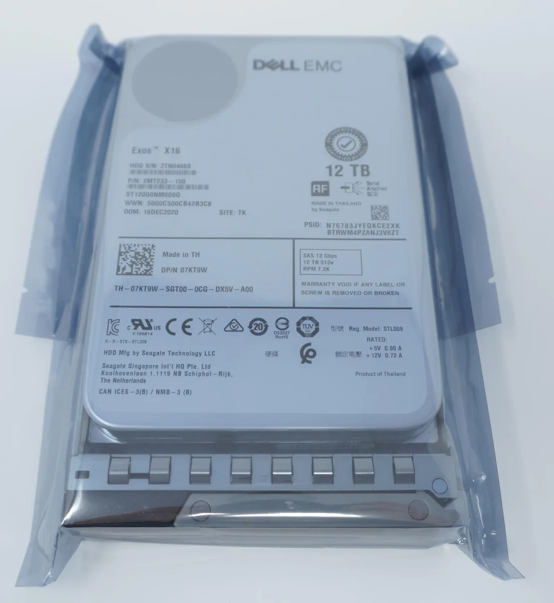 Silver 3.5 inch SAS hard drive with black mounting caddy