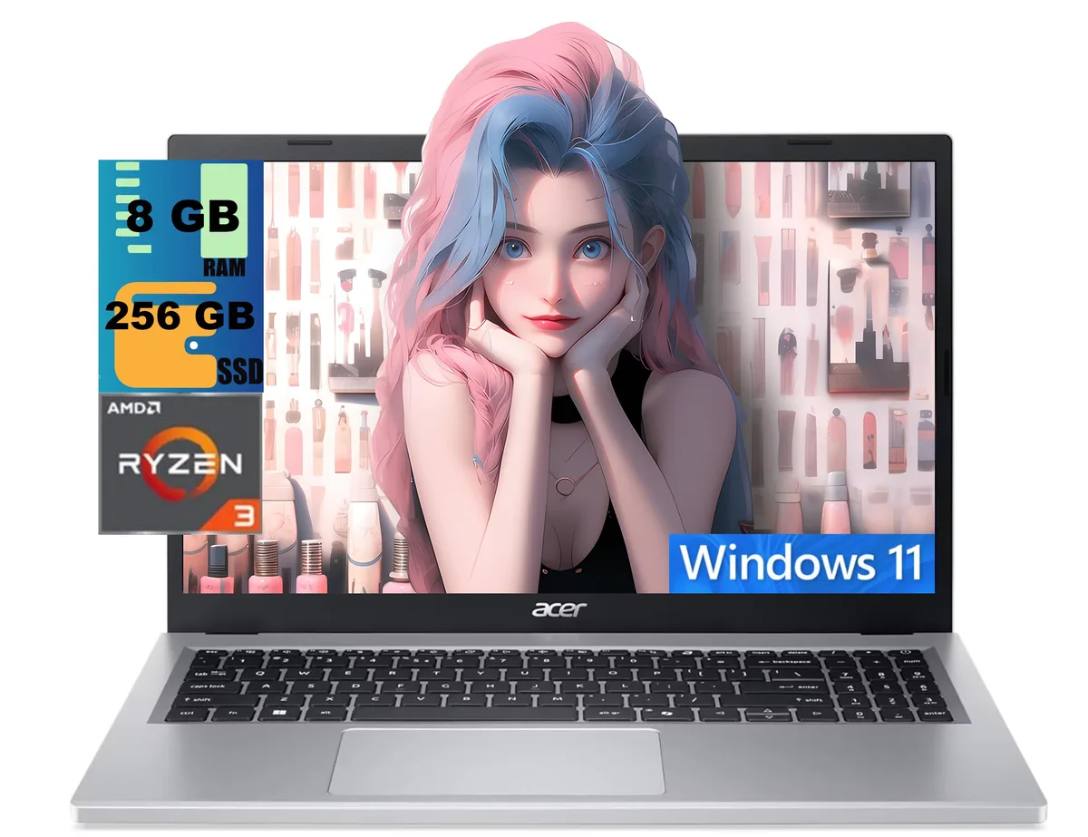 Silver 15.6 inch laptop closed on a plain surface