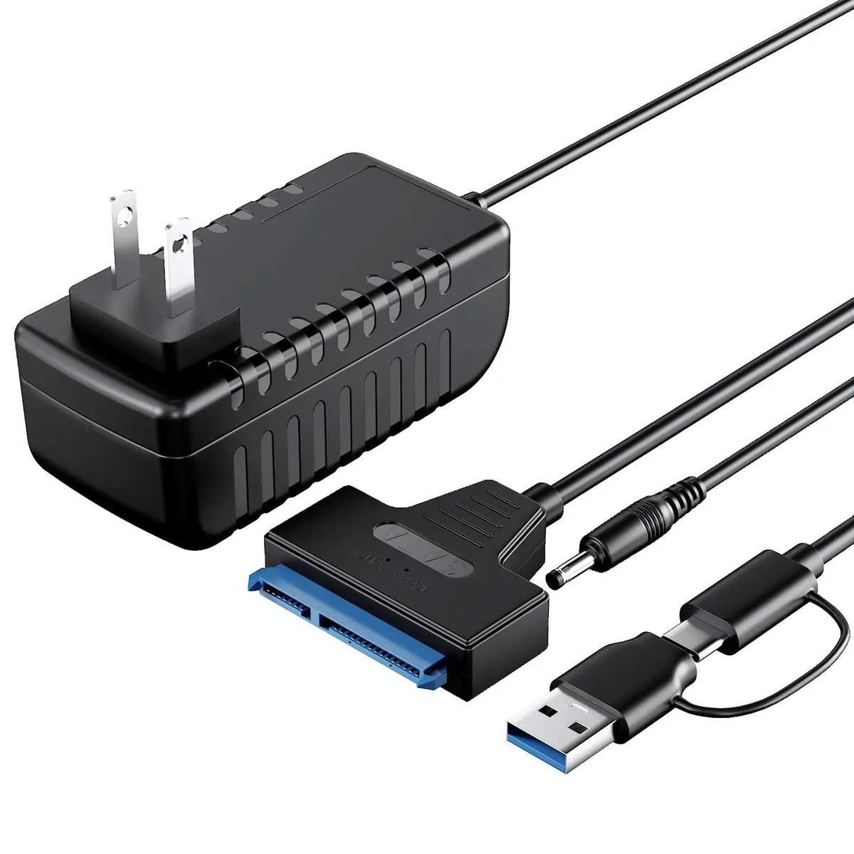 Mbiydeg SATA to USB 3.0 and USB C Adapter Cable with 12V/2A Power Adapter — 商品照片