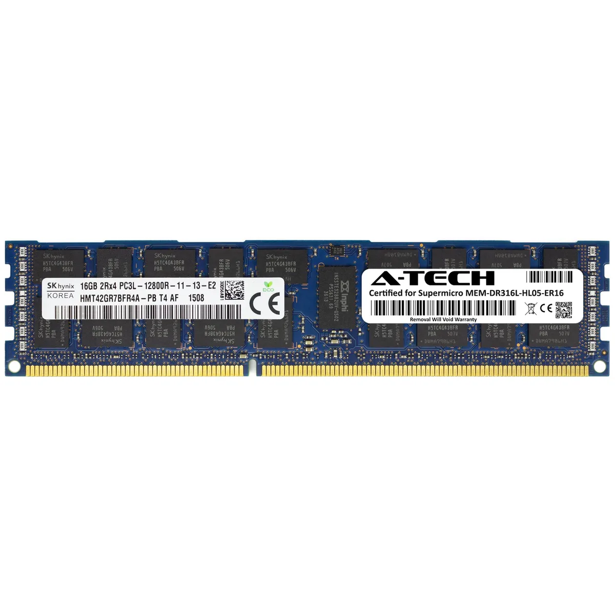 Green 240-pin DDR3L RDIMM module with black chips and gold contacts