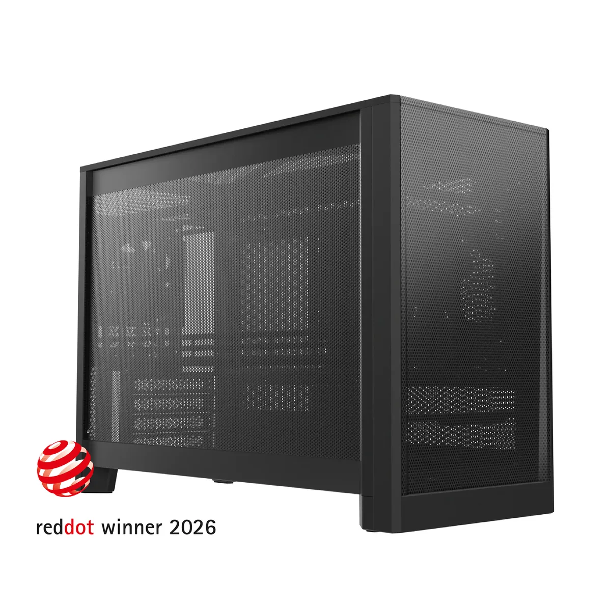 Black compact Micro ATX case with mesh panels and modular interior